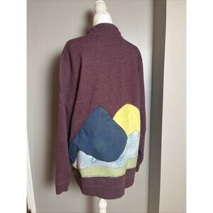 Upcycled Appliqued Mountain Sunset Quarter Zip Sweatshirt XL Cabin Outdoor Calm